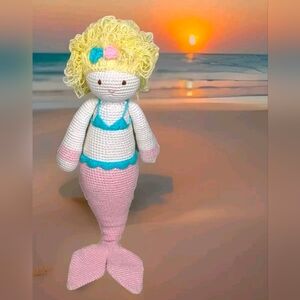 Handmade Crochet Mermaid Doll with Yellow Hair